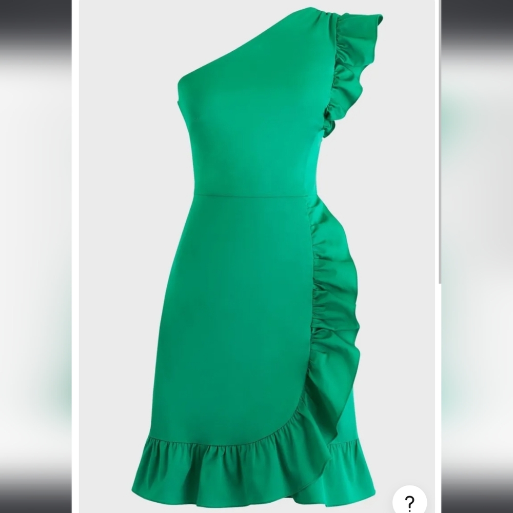 NWT J.Crew One Shoulder in Bright Kelly Green Ruffle Dress